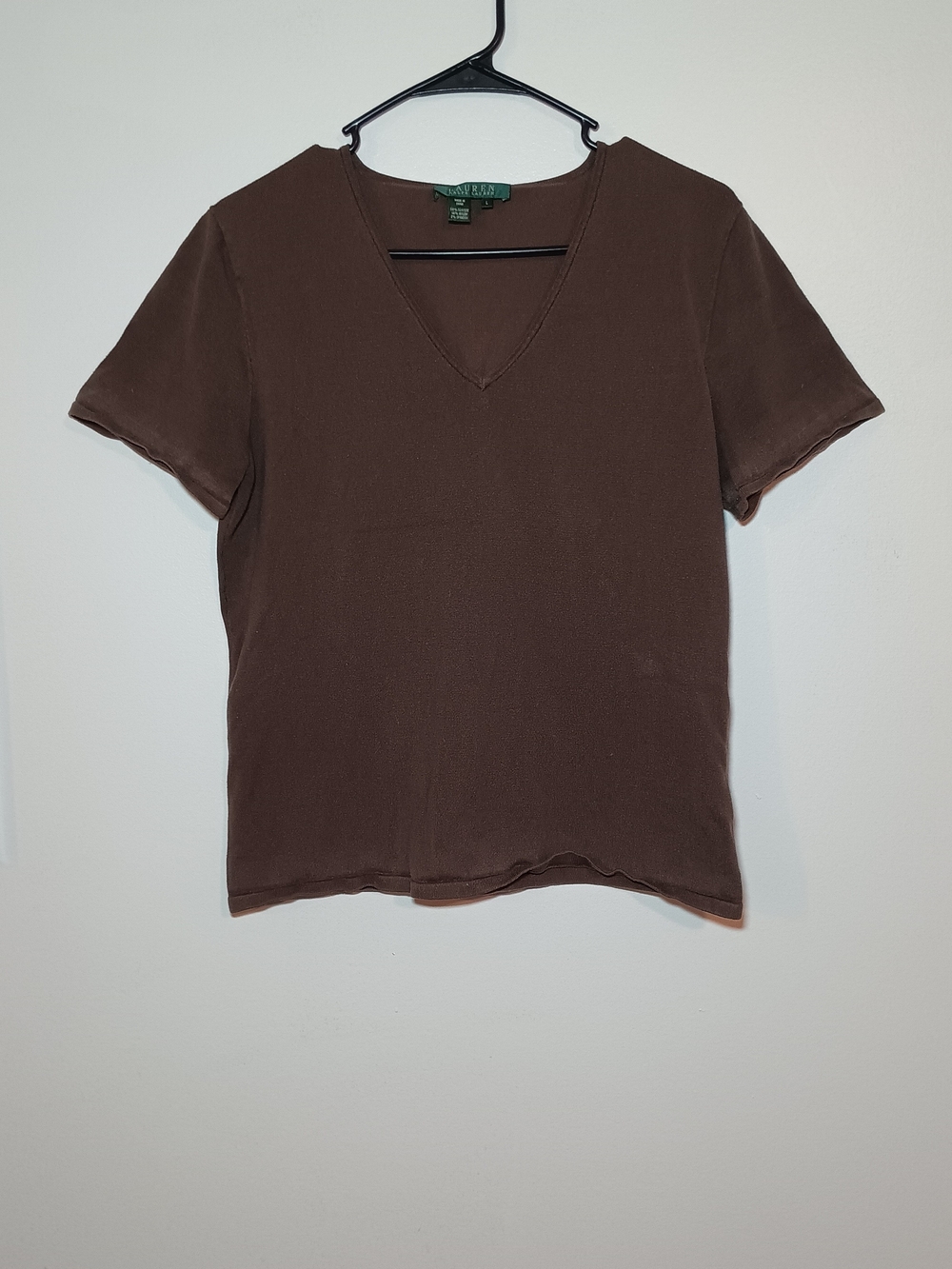 Lauren Ralph Lauren Brown V-Neck Short Sleeve Top